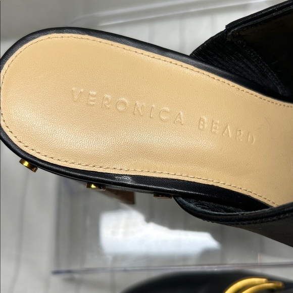 Veronica Beard Giles Block Heel Mule Clogs, Black,Size 8M Bohemian leather Heel - Picture 3 of 12